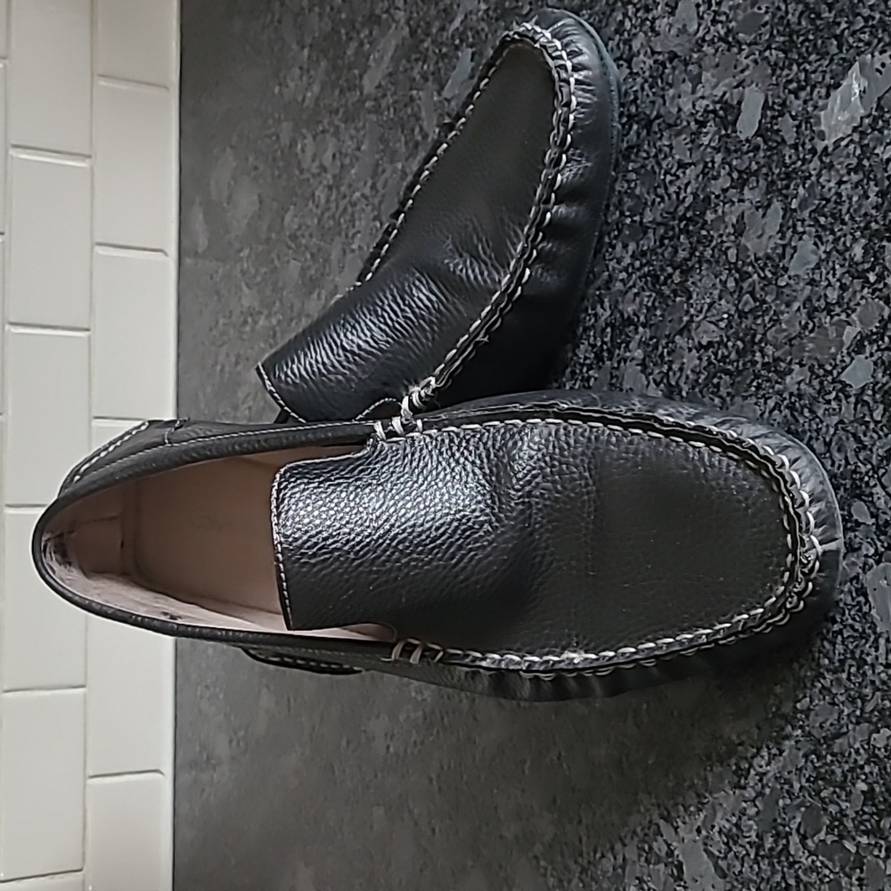 Calvin Klein Size 11 Black Leather Casual Driving Loafers